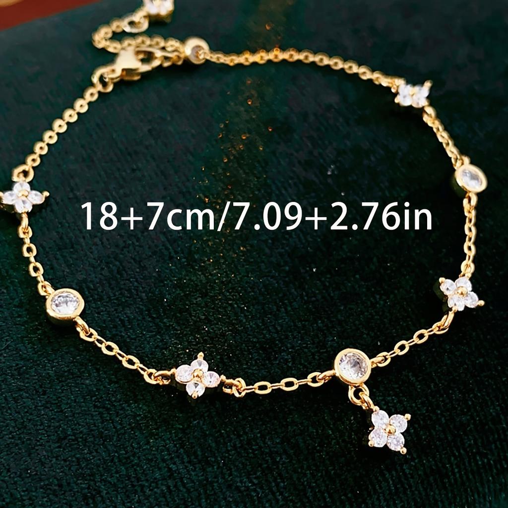 Cavigliera in Argento 925 con Design a Quadrifoglio per Donna Cavigliera Sottile con Catena e Charm in Zirconia Cubica Regolabile Gioiello per Piede Fiore Portafortuna