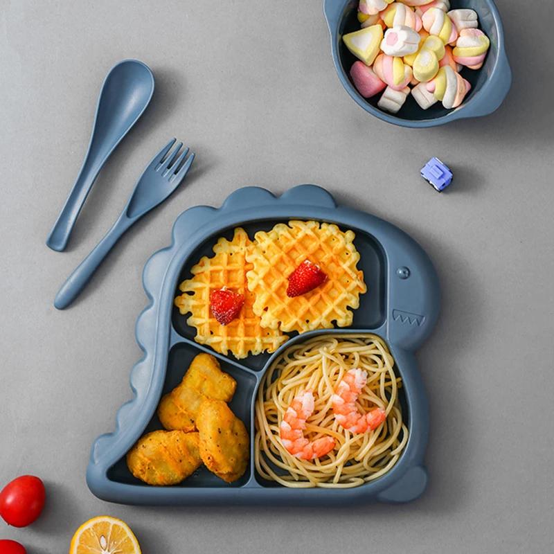 1set Baby Bowls Plates Spoons Forks Food Tableware Set Kid Dishes Dinosaur Food Feeding Bowl for Child Dinnerware Set Cute Plate