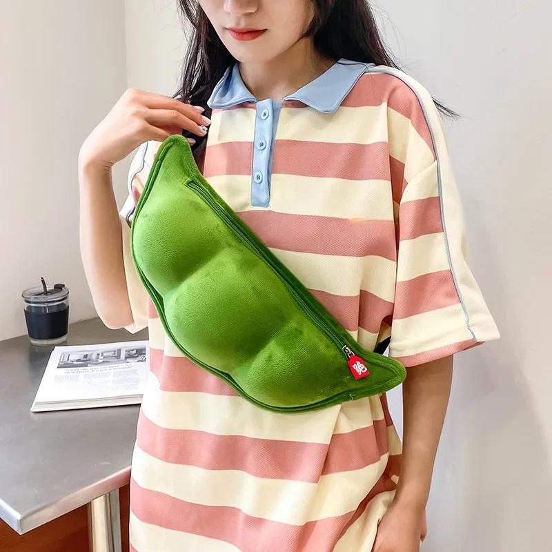2025 Winter Persönlichkeit Kreativ Edamame Form Damen Umhängetasche Plüsch Erbse Schultertasche Für Frauen Lustige Und Witzige Brusttasche Bolsa De Mensajero
