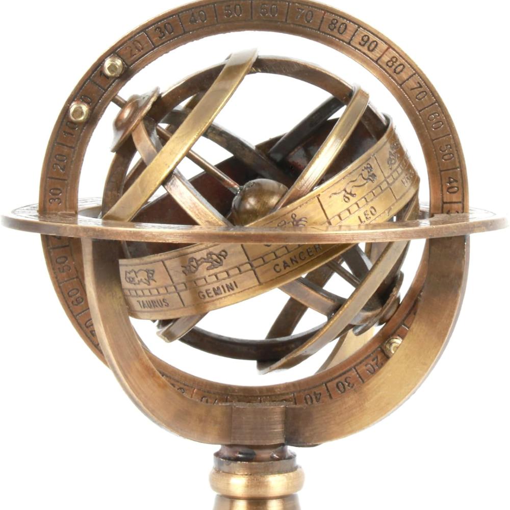 Brass Tabletop Armillary Sphere Globe – Brown, 12.7 Cm