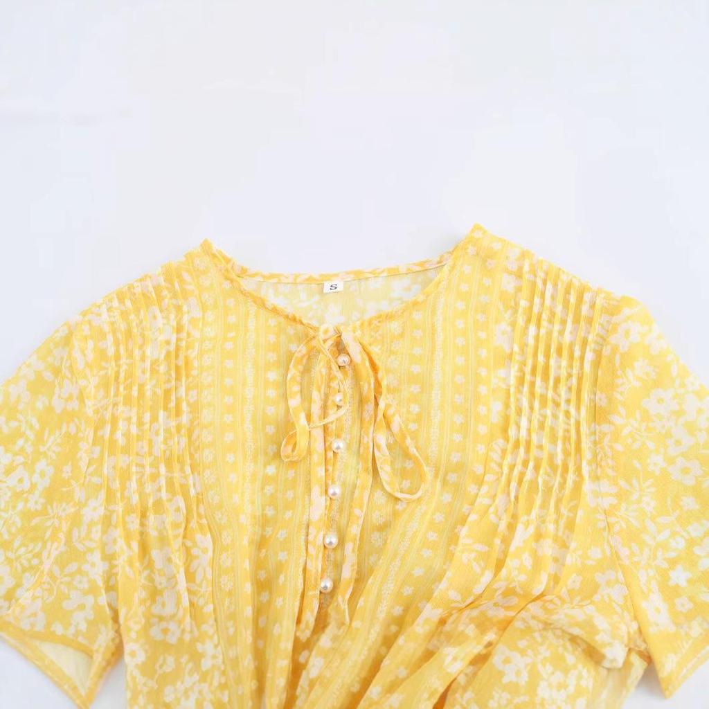 2025 Spring Women's European & American Style Floral Chiffon Long Sleeve Dress