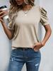 Damen Lässiges Sommer-T-Shirt mit Rundhalsausschnitt und Puffärmeln, einfarbig