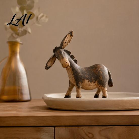 Resin Animal Sculpture Vintage Donkey Sculpture Rustic Farmhouse Figurine Tabletop Ornament Traditional Home Embellishments for Shelf Mantel