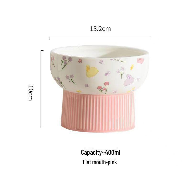 Ceramic Cat and Dog Food Bowl: Anti-Knockover, Large Diameter, Water/Rice/Pet Bowl, Oblique Design