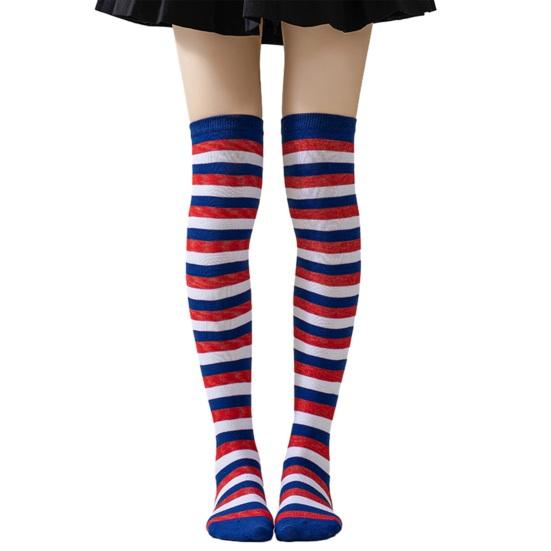 Striped Thigh High Socks Women Colorful Over-the-Knee Socks Retro Stretchy Thigh Highs for Girls Cosplay Lolita Costume