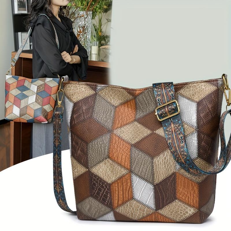Сумка через плечо с геометрическим узором в стиле пэчворк — фото 8