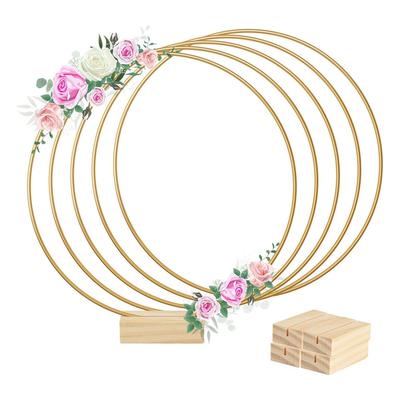 AEE4-8 Inch Metal Floral Ring Centerpiece Strips Wooden Stands For Table Decoration DIY Decorative Wall Hanging