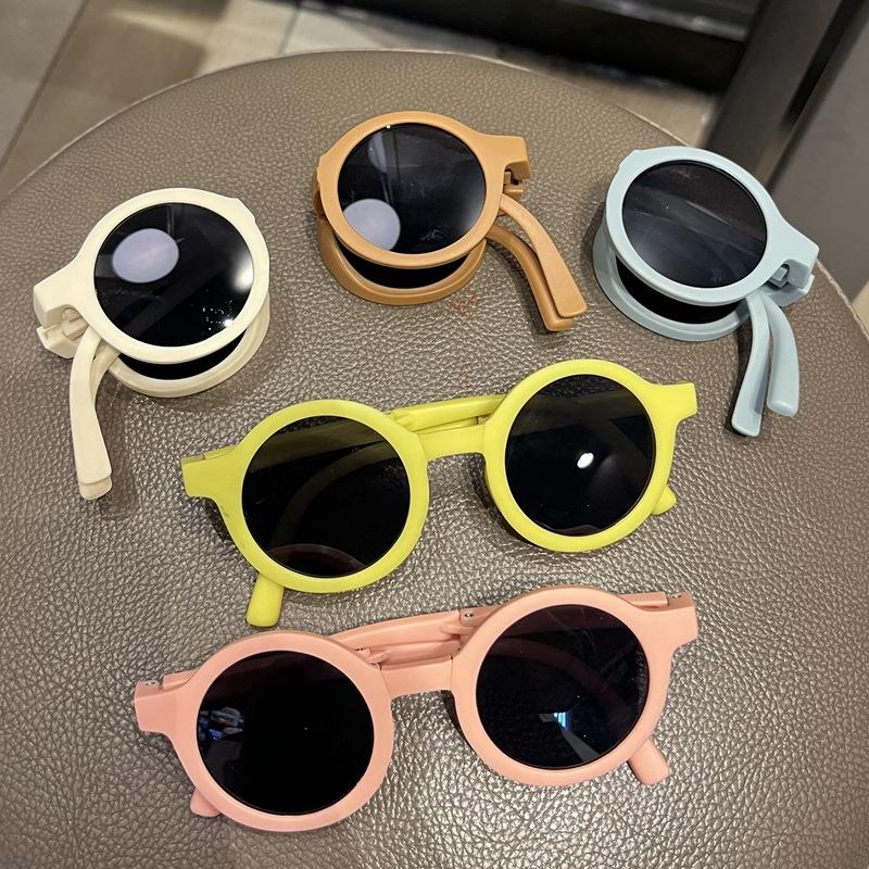 Vintage Children Small Frame Circle Sunglasses UV400 Folding Sun Glasses for Boys Girls Outdoor Shading Eyewear