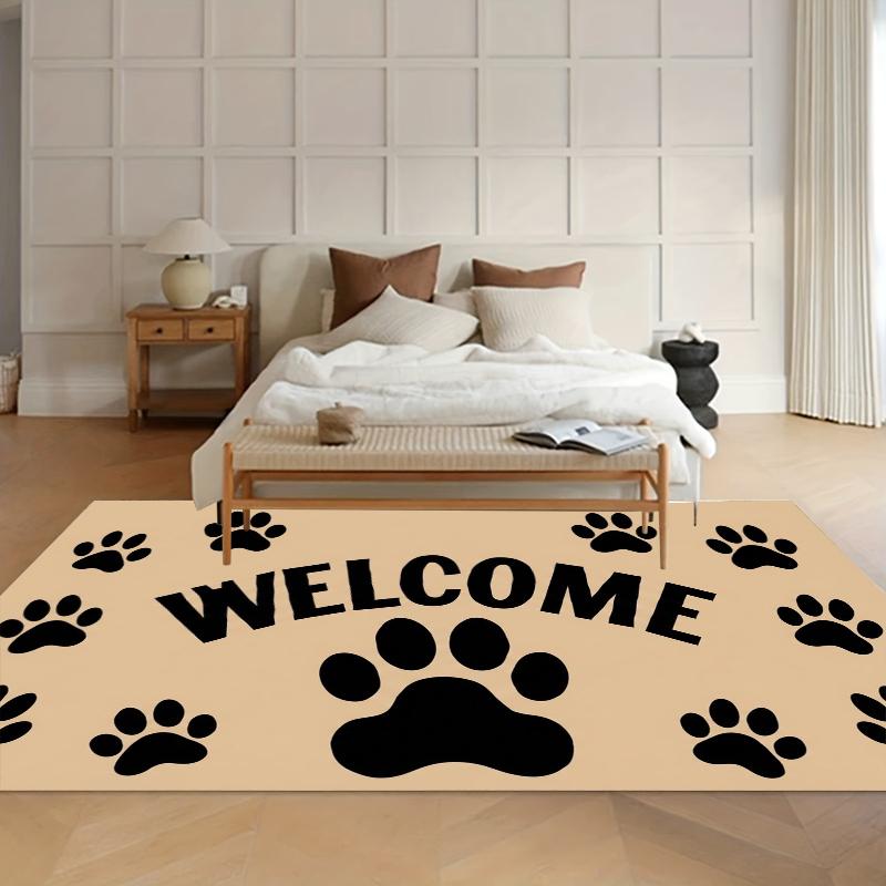 Non-Slip Washable Paw Print "WELCOME" Area Rug Soft Floor Mat for Living Room Bedroom Pet Friendly Kids Room Decor
