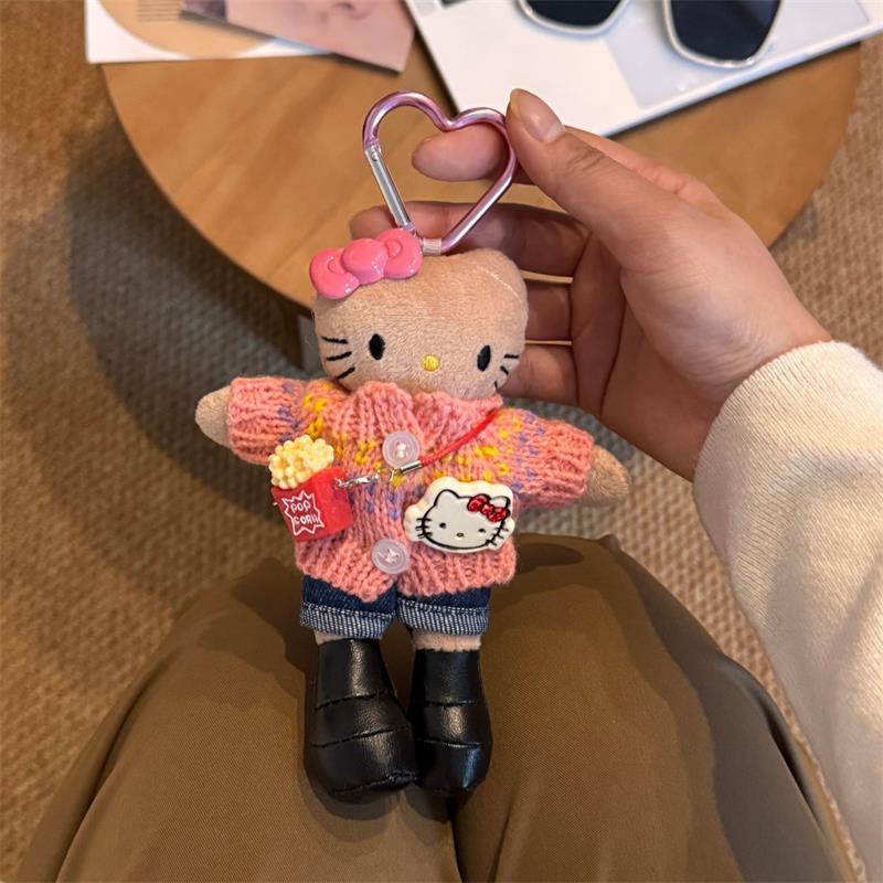 Sanrio Cute Long Legs Hello Kitty Plush Doll Toy Love Buckle Keychain Pendant Kt Cat Bag Hanging Backpack Charm Girly Heart Gift