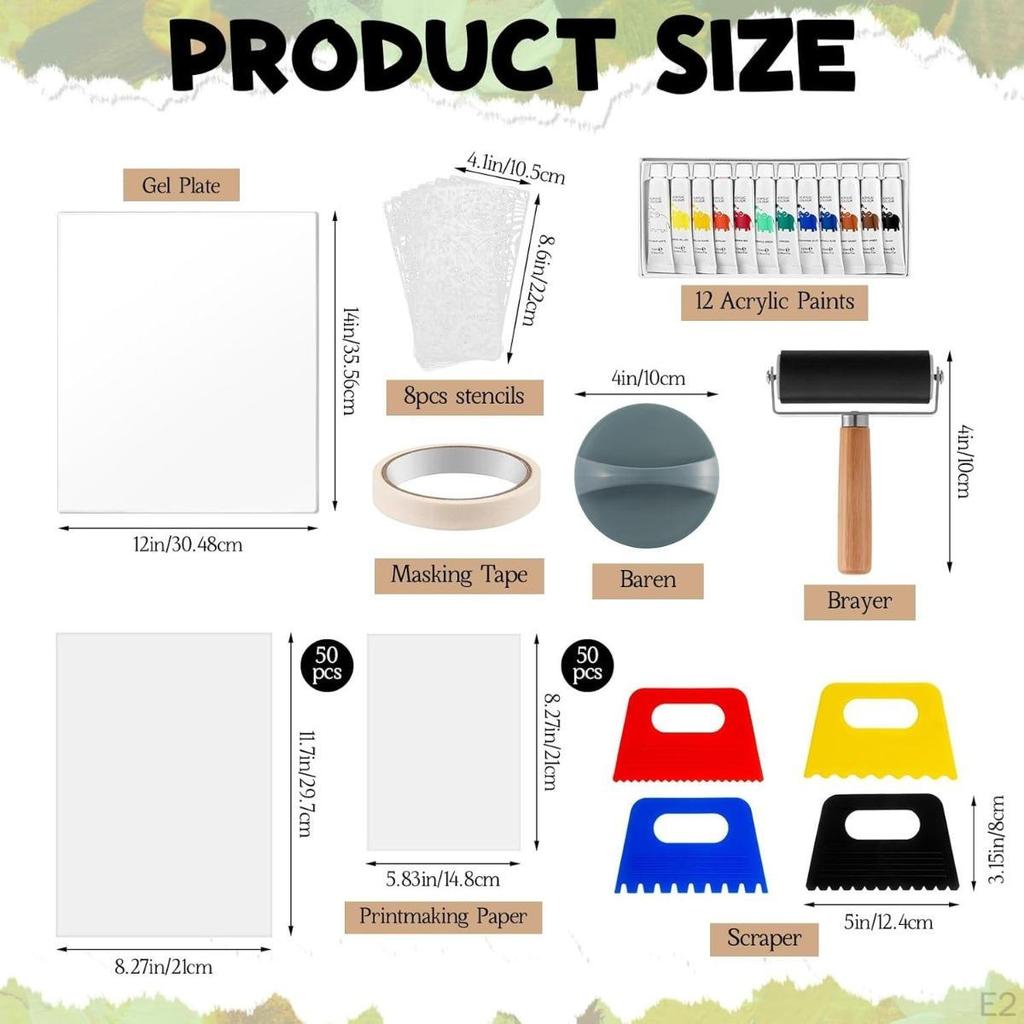 Complete Gel Printing Plate Kit Templates Paint and Tools Printmaking Set for Monoprinting Art