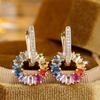 Generous Rainbow Zircon Geometric Circle Drop Earrings for Women Luxury Gold Color Wedding Earrings Party Jewelry Gifts