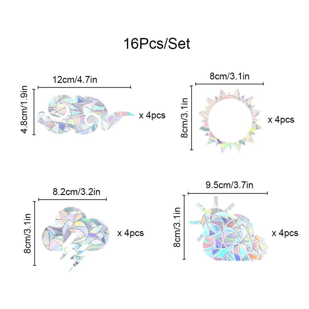 

16 шт. Радужные наклейки на окна Suncatcher, противоударные наклейки на окна для птиц
