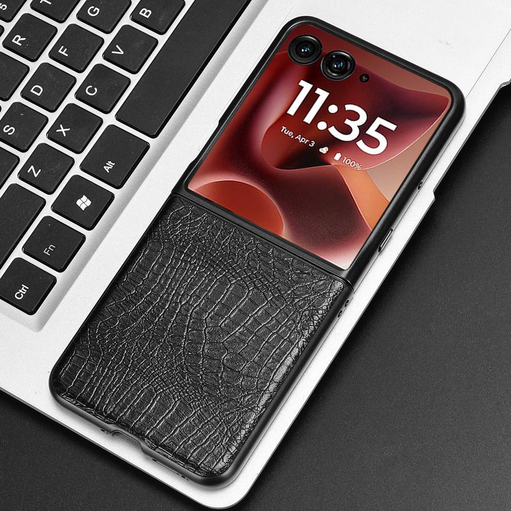 For Motorola Razr 60 Ultra 5G Case Crocodile Texture Leather Coated Hard PC Phone Cover