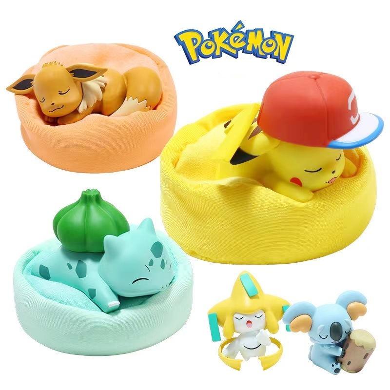 6 Pcs Anime Pokemon Model Kit Characters Figure Starry Dream Pikachu Eevee Series Car Interior Hand Sleeping Position Toys Gifts