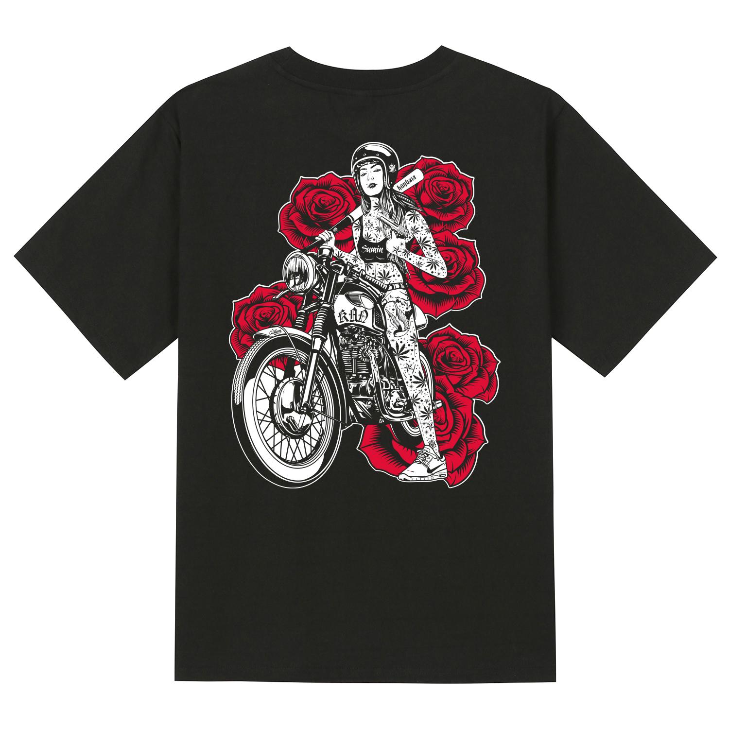 Khan 6312 Ktb0151 Chicano Girls Bike Short Sleeve T-Shirt - Black Black/L