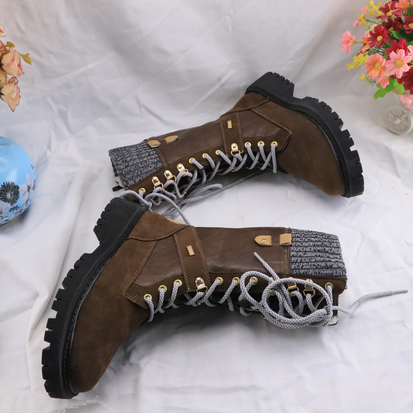 

Модные Зимние Теплые Ботинки с Круглым Носком на Низком Каблуке с Боковой Молнией Винтажные Ботинки на Платформе Женские Ботинки Большого Размера Повседневные Вязаные Ботинки Миди на Шнуровке 43 темно-коричневого