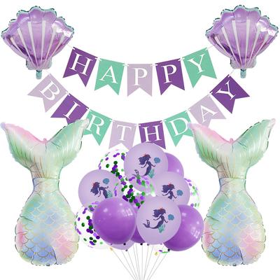 23Pcs Mermaid Print Latex Balloon Aluminum Film Fishtail Sequins Birthday Flag Party Scene Arrangement