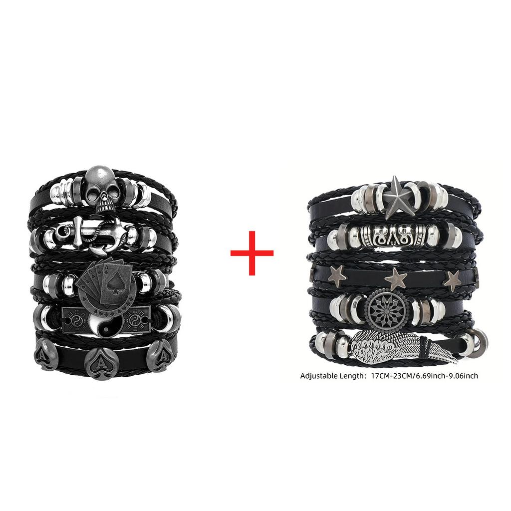 Viking Bracelet For Men Adjustable Leather Woven Skull Hand Jewelry Fashion Bracelet Viking Man Bracelet