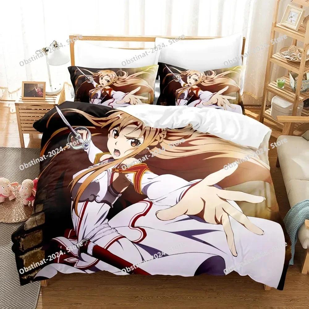 3D Anime Sword God Domain Bedding Set Printed Bed Set With Pillowcase Bed Duvet Cover Soft Single Double Queen Super King Size