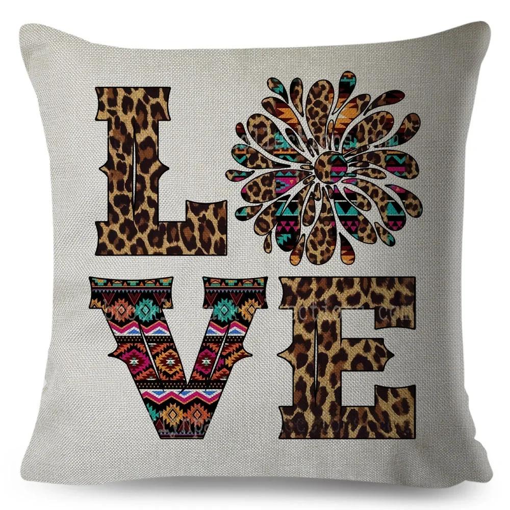 Nordic Style Love Heart Letter Pillowcase Decor Flower Printed Pillow Case for Home Car Sofa Polyester Cushion Cover X