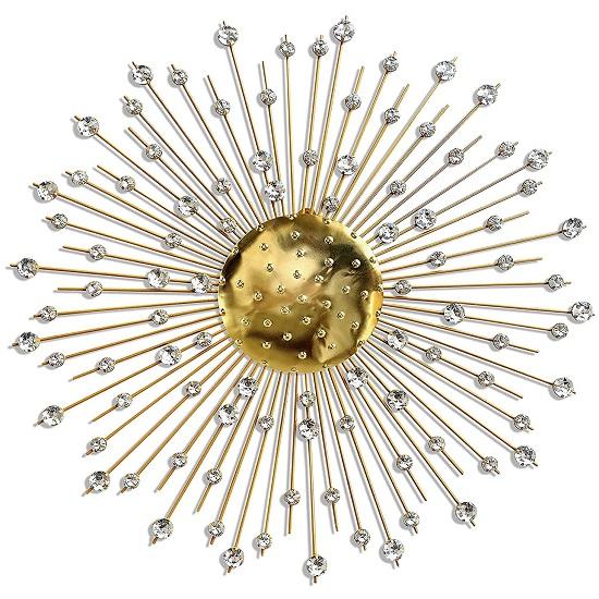 Modern Handcrafted Luxury Metal Wall Decor Perfect For Living Room Electroplated Golden With White Crystal Stone