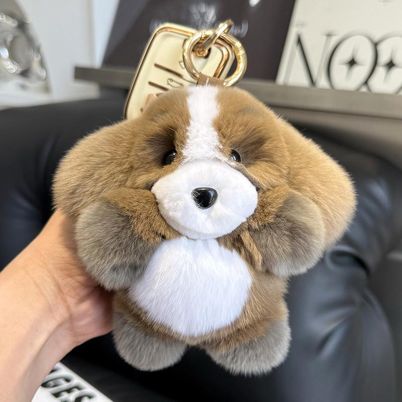 Uroczy Puszysty Prawdziwy Futro Królika Reks Piesek Breloczek Do Torebki Damskiej Puszysty Pompon Uroczy Breloczek