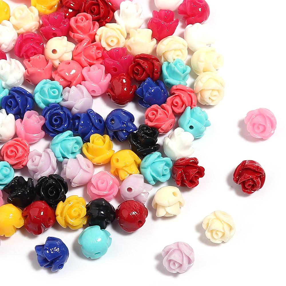 10pcs/Lot 6-12mm Imitation Coral Beads Rose Flower Resin Beads For Jewelry Making DIY Bracelet Neckalce Accessoires