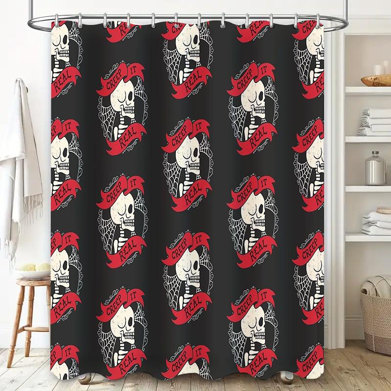 Spooky Halloween Shower Curtain Gothic Horror Bat Skull Tapestry Van Gogh Home Decor Bathroom Set Vintage Macabre Wall Hanging