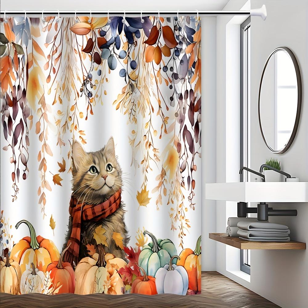 

Autumn Cozy Cat Shower Curtain - Festive Pumpkin & Leaf Theme for Bathroom Decor, Adds Seasonal Charm and Warmth W90XH180cm