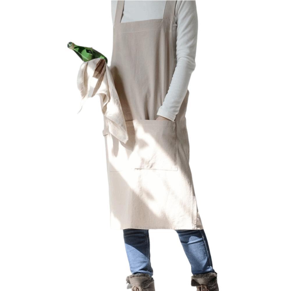 Solid Color Japanese Minimalist Kitchen Apron Cotton Household Waterproof Apron  Restaurant