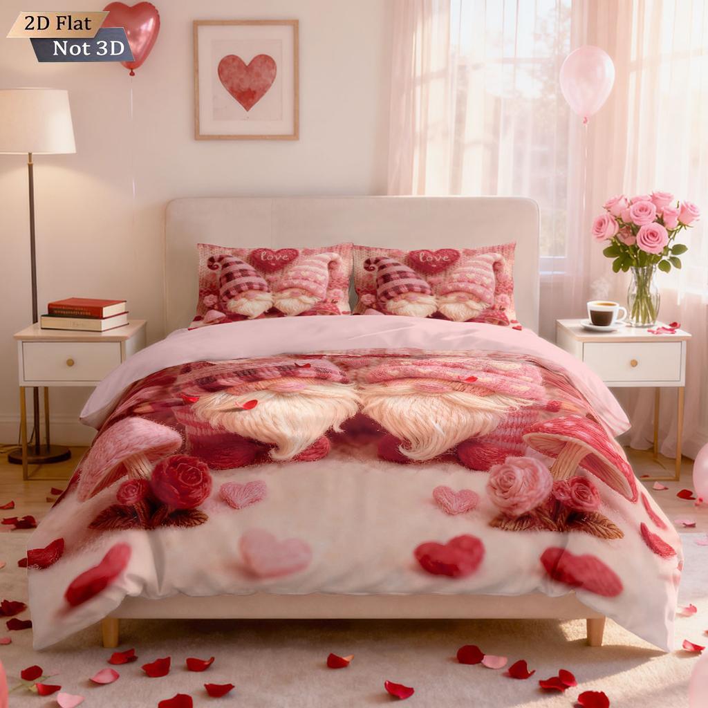 3pcs Valentine's Day romantic pink heart-shaped goblin print coreless down duvet cover set multi size bedroom bedding decoration