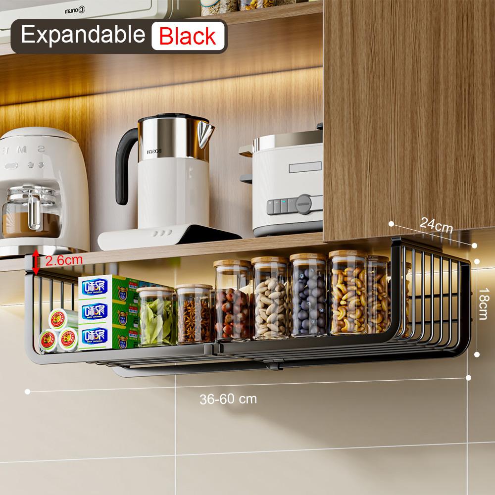 Expandable Kitchen Storage Rack Multipurpose Closet Storage Basket Large Capacity Metal Hanging Basket Retractable Hanging Rack