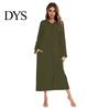 Sleep Dress Women Zip-up Nightgown Long Sleeve Loose Pure Color with Pockets Two Pocket Mid-calf Length Hooded Loungewear Daily Wear Home Bedroom Use