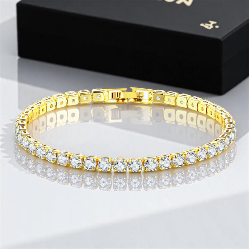 

17/19cm Single Row White Zircon 4mm Round Stone Bracelets for Women Vintage Gold Color Chains Bracelet Versatile Wedding Jewelry 19cm