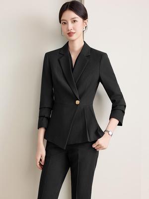 Elegant Black Long-Sleeve Professional Women's Suit Jacket for Beauty Salons