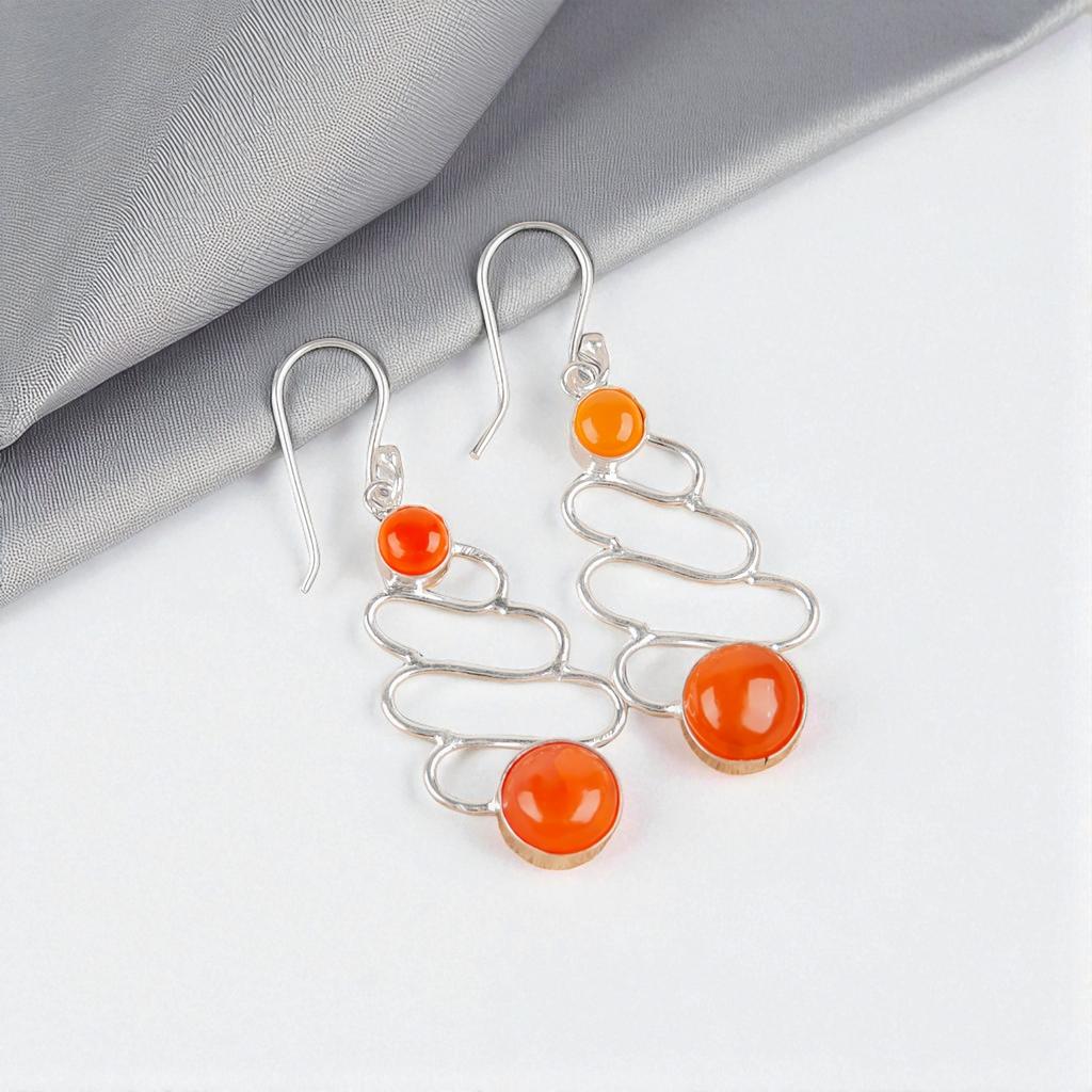 Rare Carnelian Gemstone 925 Sterling Silver Jewelry Handmade Hook Earrings 2.13" EE-84-20