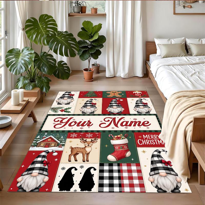 Christmas Custom Name Printed Square Area Rug Soft Non Slip Floor Carpet For Bedroom Holiday Gift