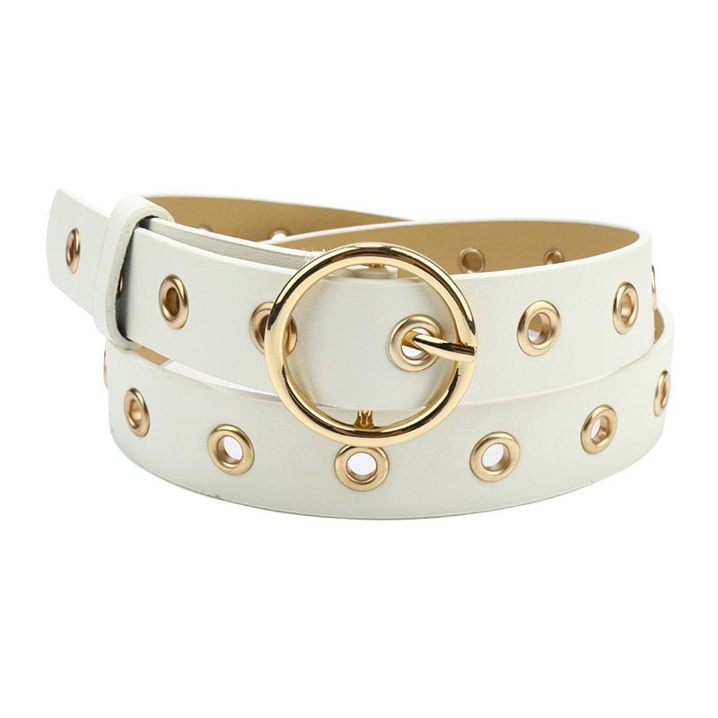Women'S Belt Women'S Decorative Jeans Belt Round Buckle Hollow Air Eye Belt