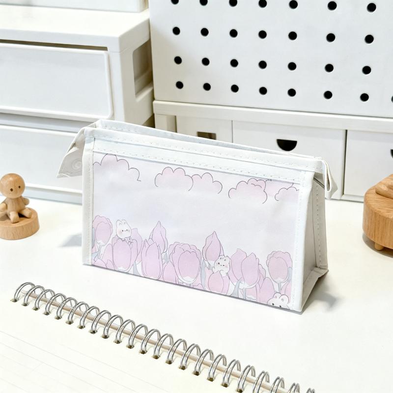 

Cute Sweet Tulip Flower Pu Pencil Case Large Capacity Stationery Bag Simple Multifunctional Waterproof Portable Storage Bag as the picture