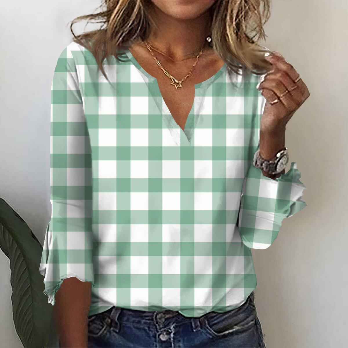 

Осень 2023, новая мода, женский повседневный топ с v-образным вырезом и рукавом 3/4 с принтом, большие размеры