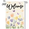 Spring Garden Decor Double-Sided Flag for Porch 12x18 Inch Fade-Resistant Floral Butterfly Welcome Print Decorative Outdoor Yard Patio Mailbox