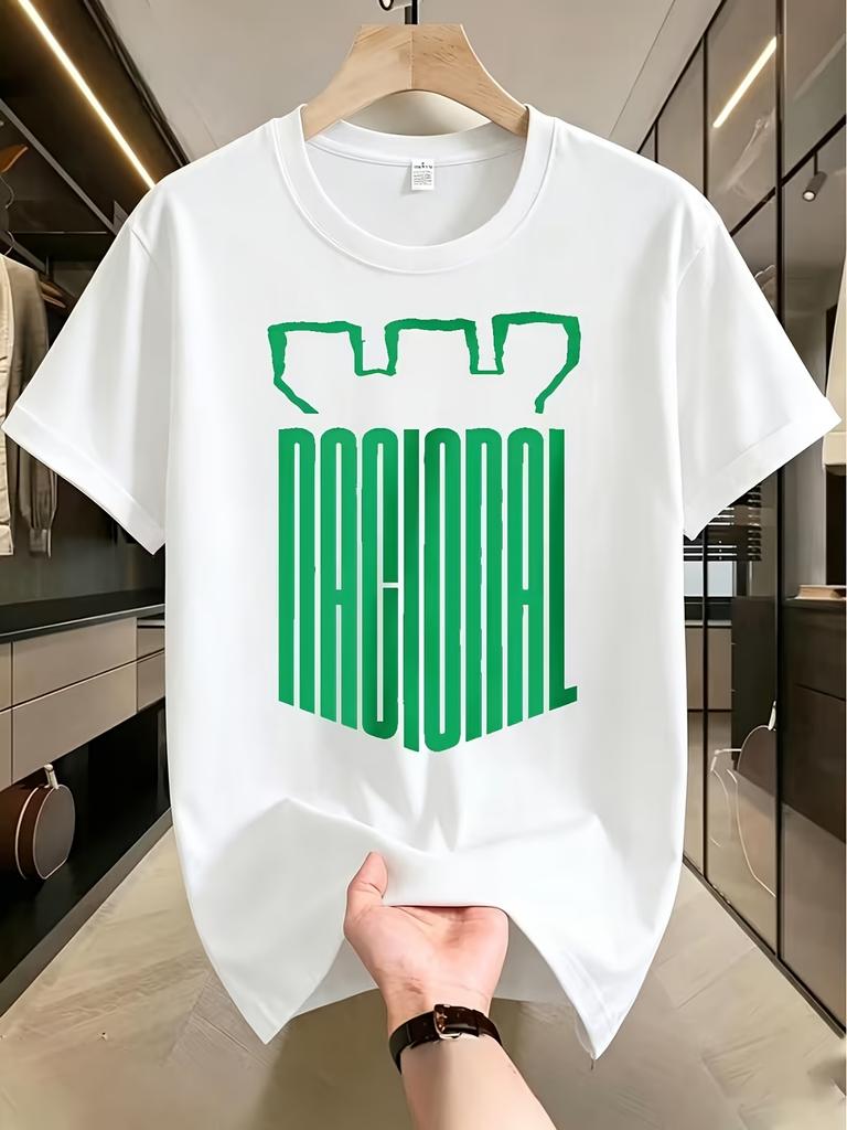 Vintage 3D Green Lettering Style NACIONAL Theme Vintage Streetwear Y2K Minimalist Men's Cotton T-Shirt, Suitable as a Gift, Clean Fit