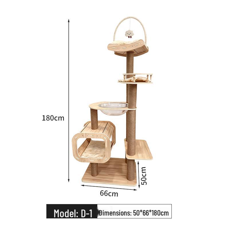 Space-Saving Wooden Multi-Level Cat Tree with Integrated Capsule Bed