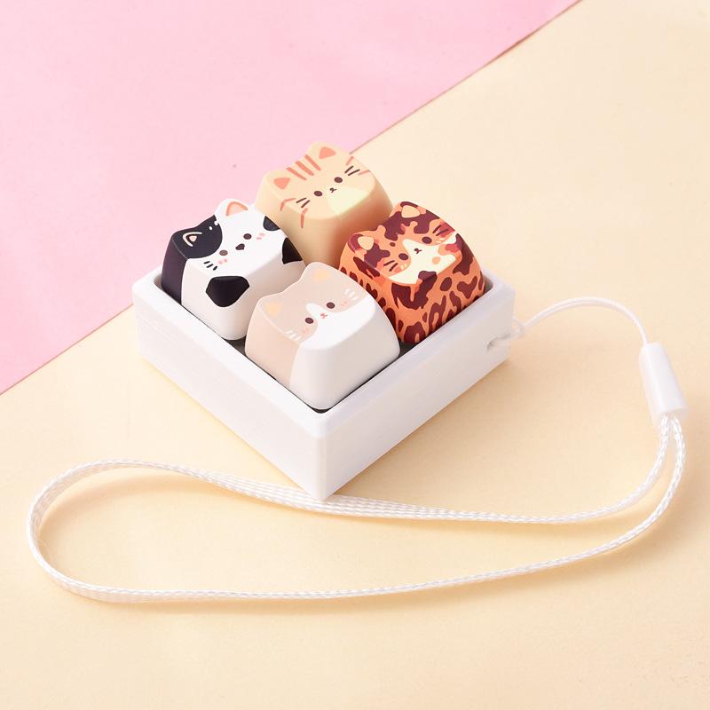 Cute Cat Keycap Fidget Toy 4 Keys Keyboard Pendant Stress Relief Clicker Button Toy Bag Charm Gift For Girls
