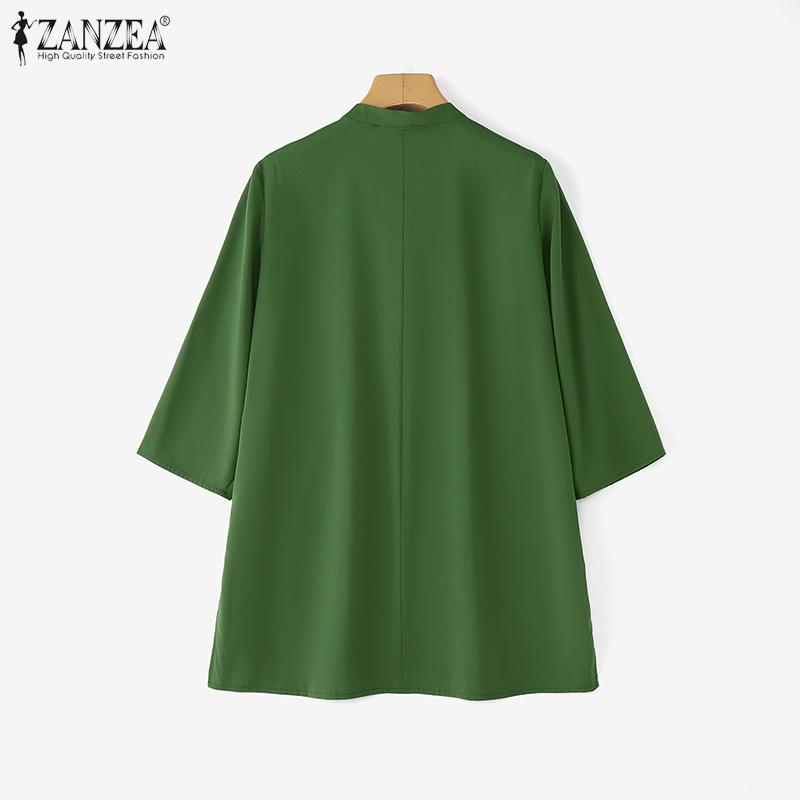 ZANZEA Women Casual Round Neck Half Sleeve Loose Retro Blouse