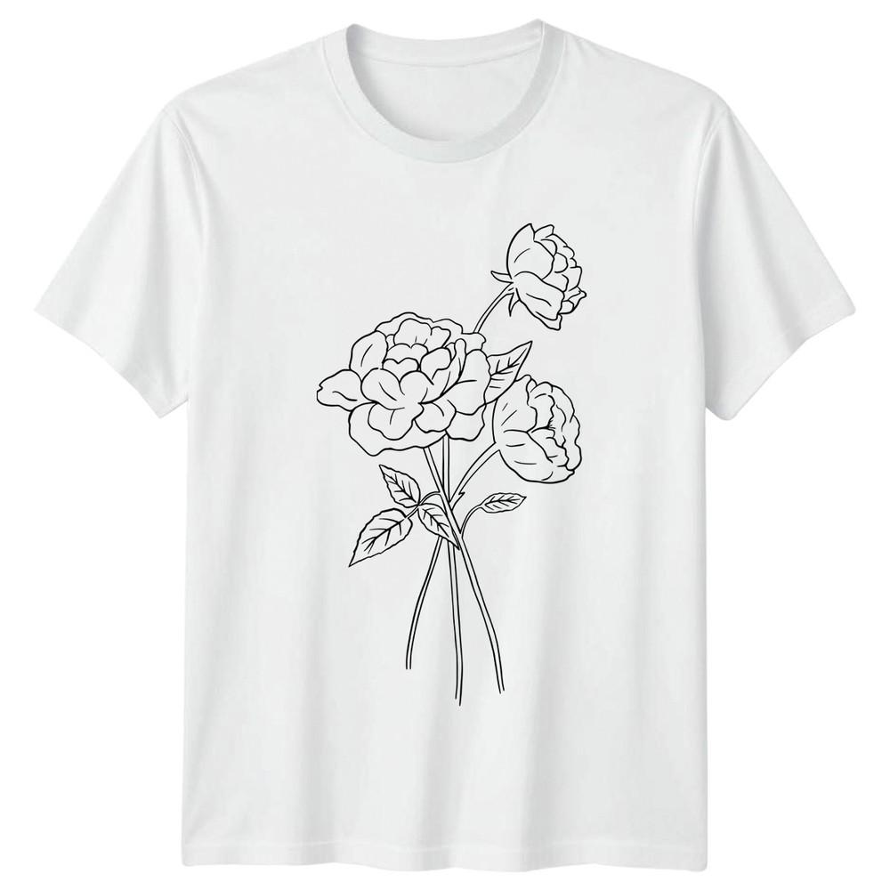 Elegant Line Art Rose Bouquet Unisexs TShirt Birthday Gift For Her S