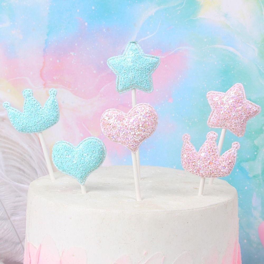 

5pcs Oxford Crown Cake Topper Cartoon Cupcake Topper Home Holiday Decor Pink-Crown