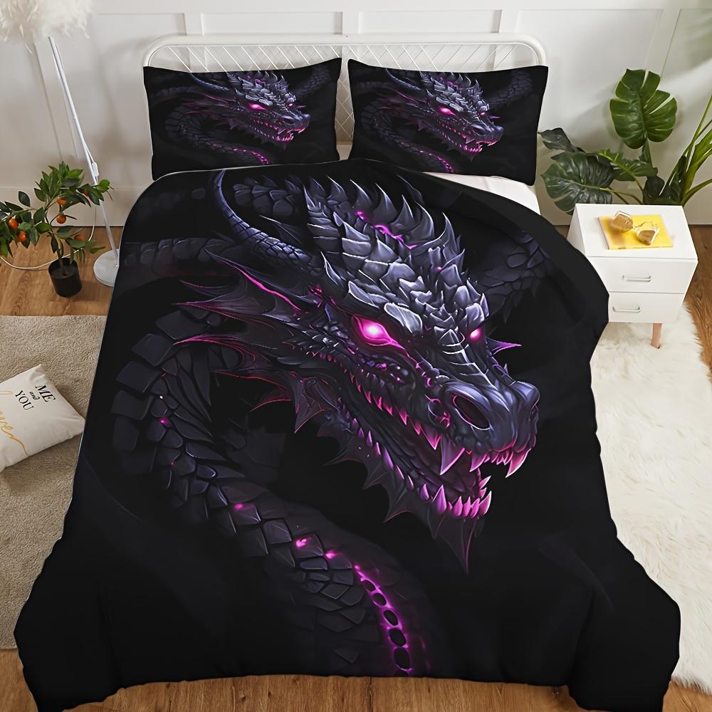 2/3pcs 3D Dragon Printed Down Duvet Cover Set, Ancient Wild Animal Dragon Pattern Bedding Set, Suitable for Bedroom