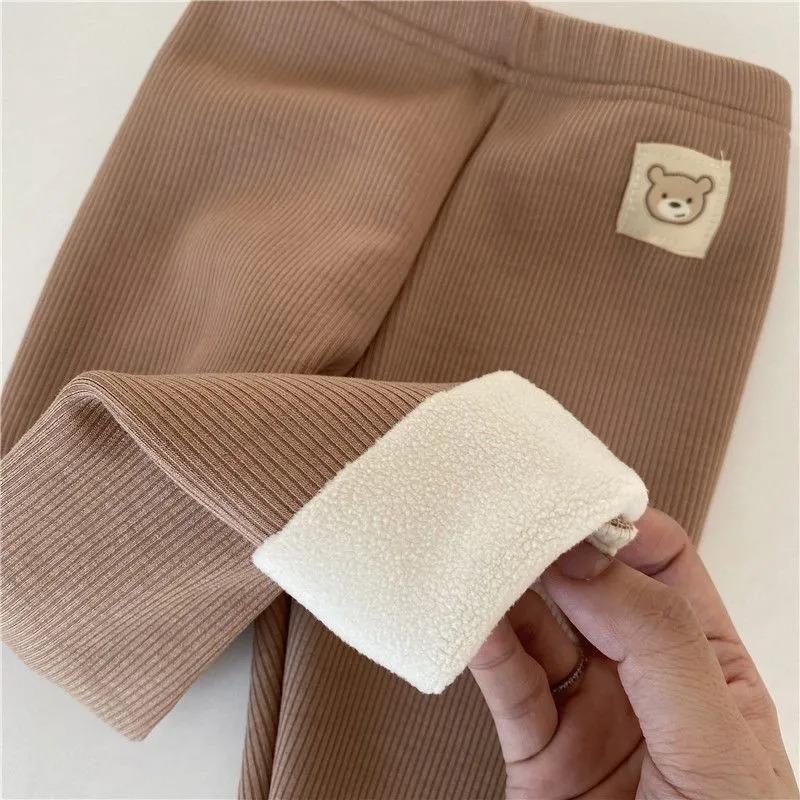 Unisex Kids' Plush Warmth Bottoms with Cartoon Patterns Ideal for Autumn and Winter Outdoor Activities Kids Pants